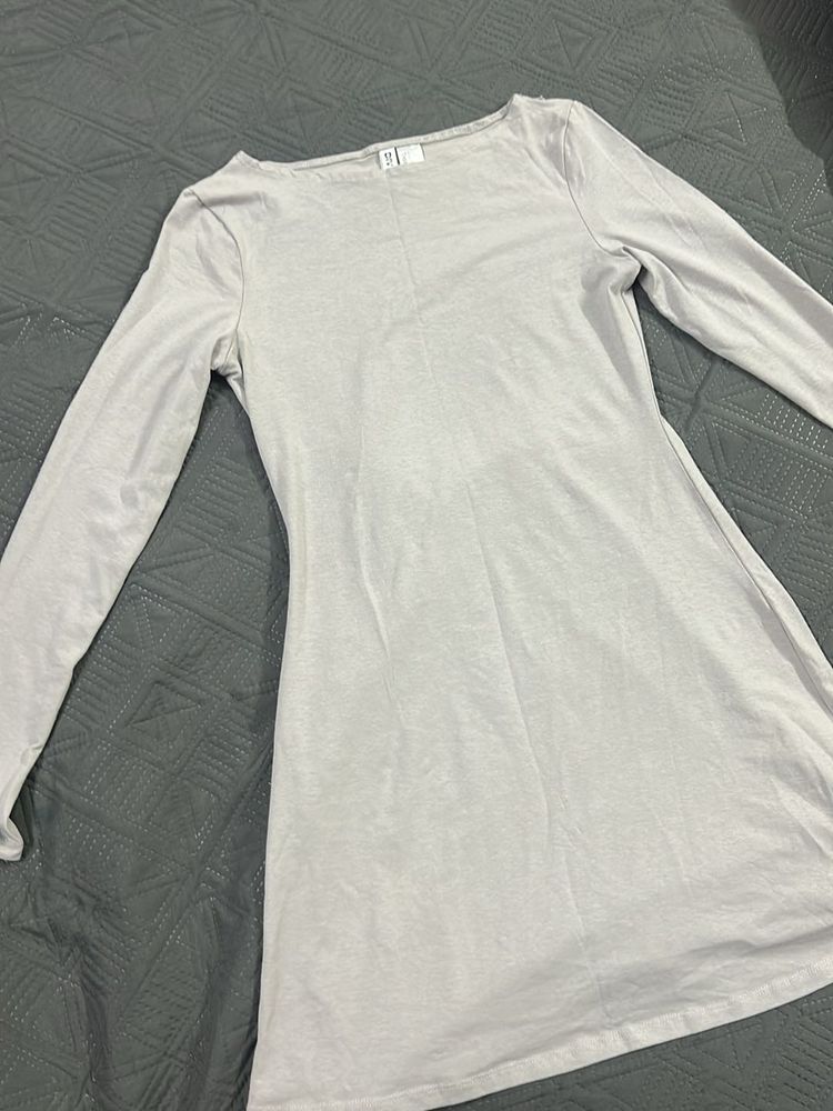 Light Gray Long Sleeve Casual Dress