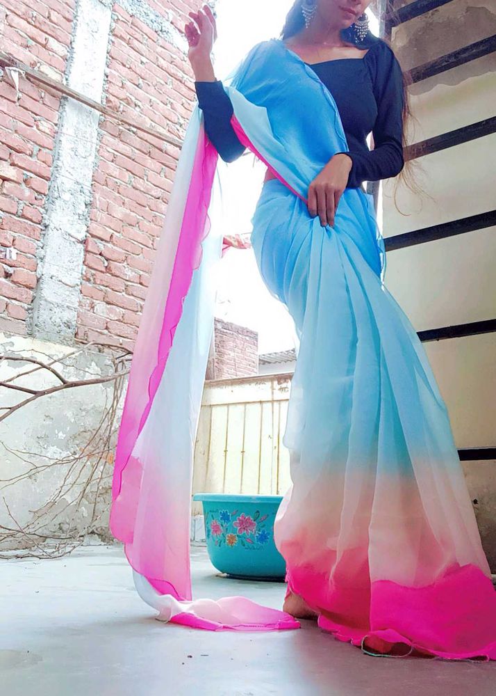 Beautiful Ombre Blue &amp; Pink Saree