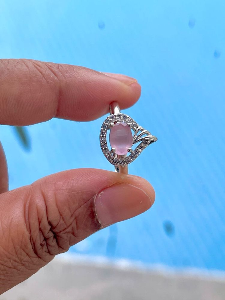 Adjustable Finger Ring Pink Stone