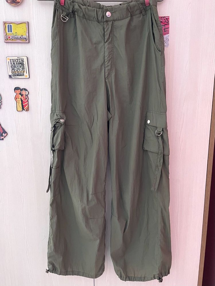 Olive Green Parachute Cargo Pants