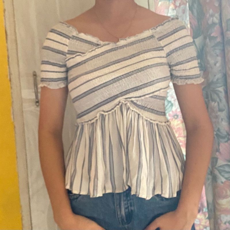 Striped Off-Shoulder Peplum Top