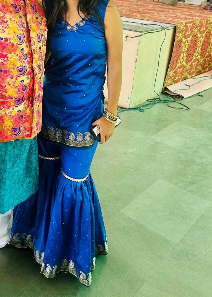 Elegant Blue saree Sharara Set