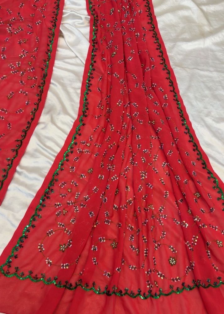 Stunning Red Embroidered saree
