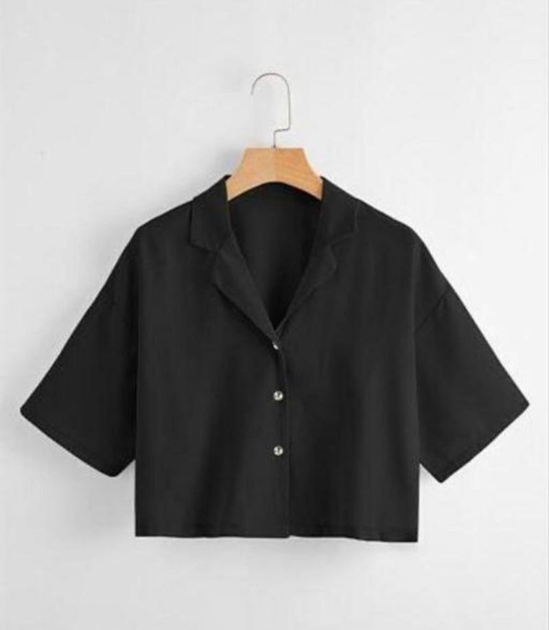 Stylish Black Cropped Collared Shirt