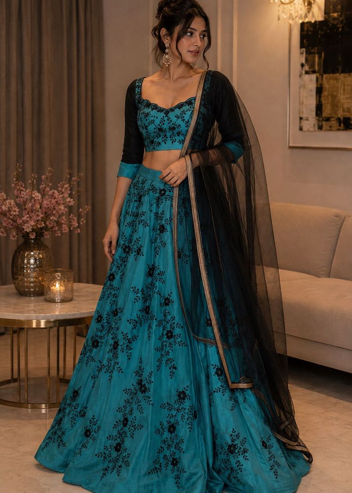Designer Embroidered Teal lehenga