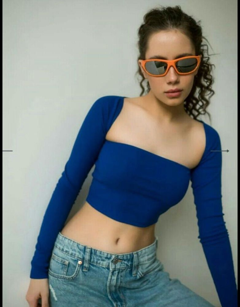 Blue Long Sleeve Crop Top