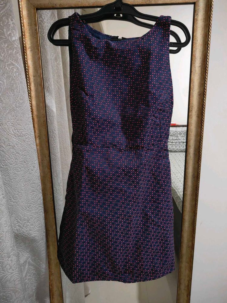 Navy &amp; Pink Patterned Jacquard Dress