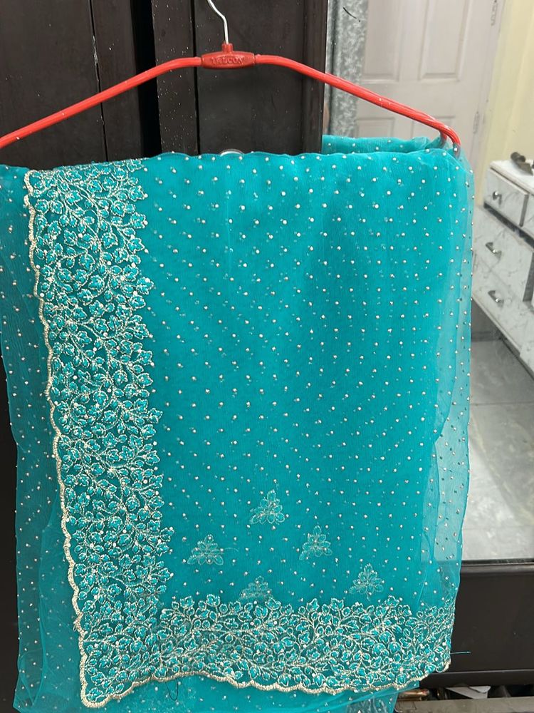 Teal Embellished Saree