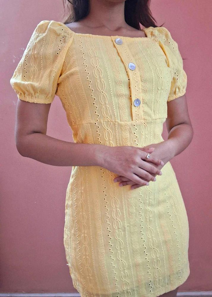 Lemon Yellow Eyelet Dress
