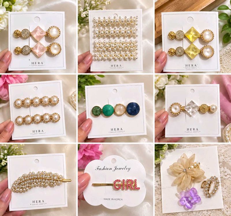 Elegant Pearl &amp; Gemstone Hair Clips Set