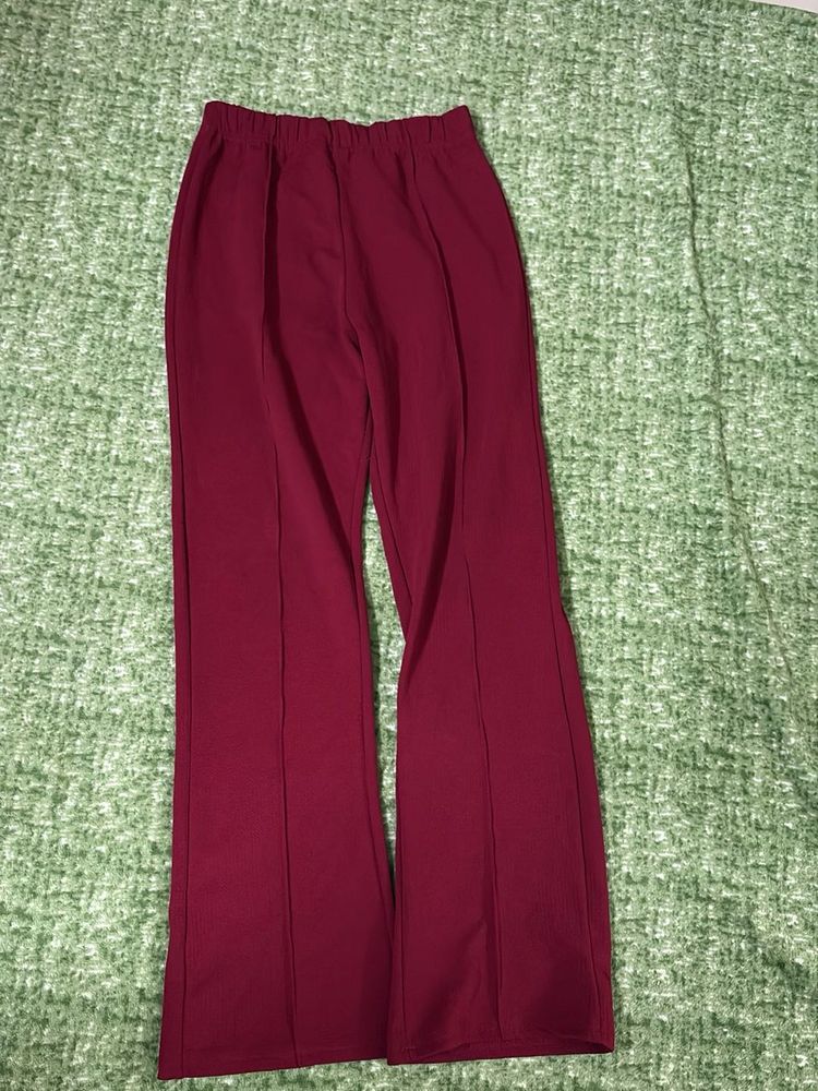 Stylish Maroon Flared Pants | High Waist Stretchab