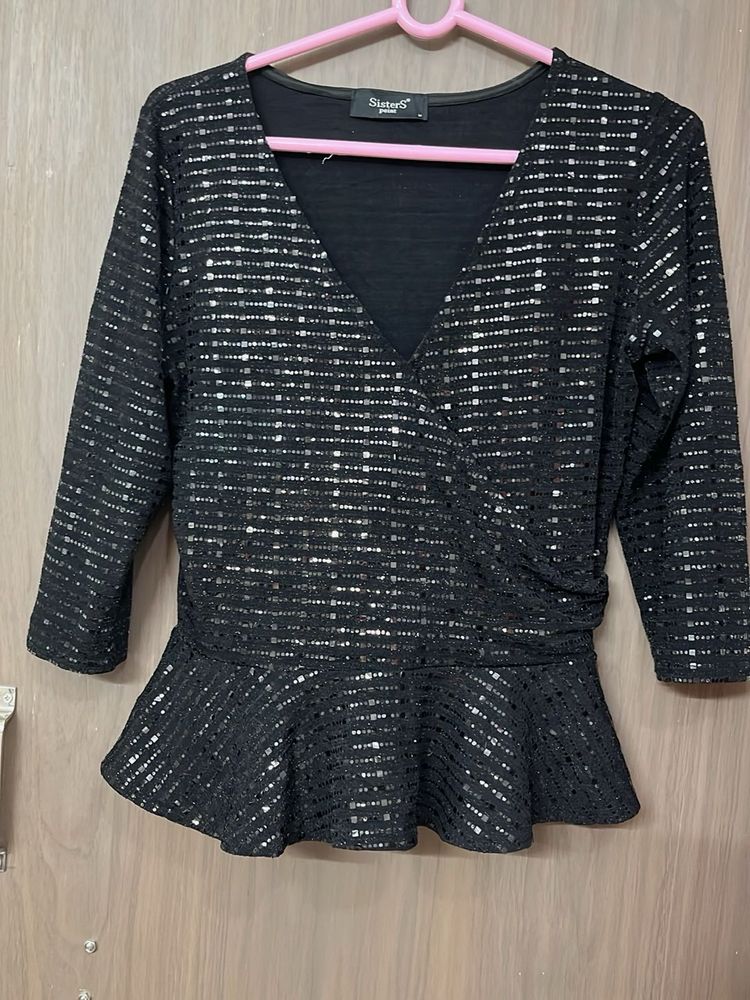 Sparkling Black Peplum Top for Medium &amp;large