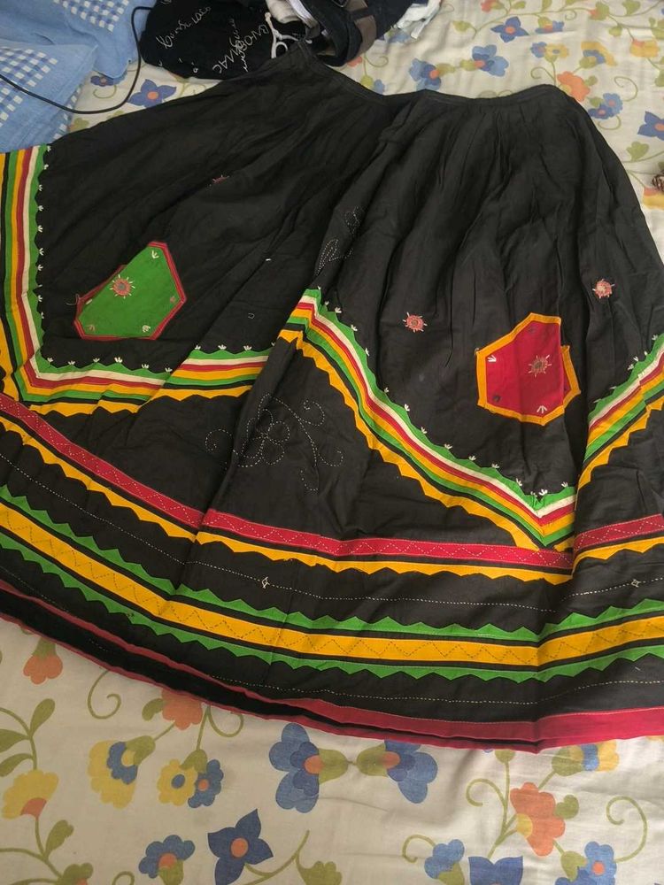Black Ethnic Skirt with Colorful Border