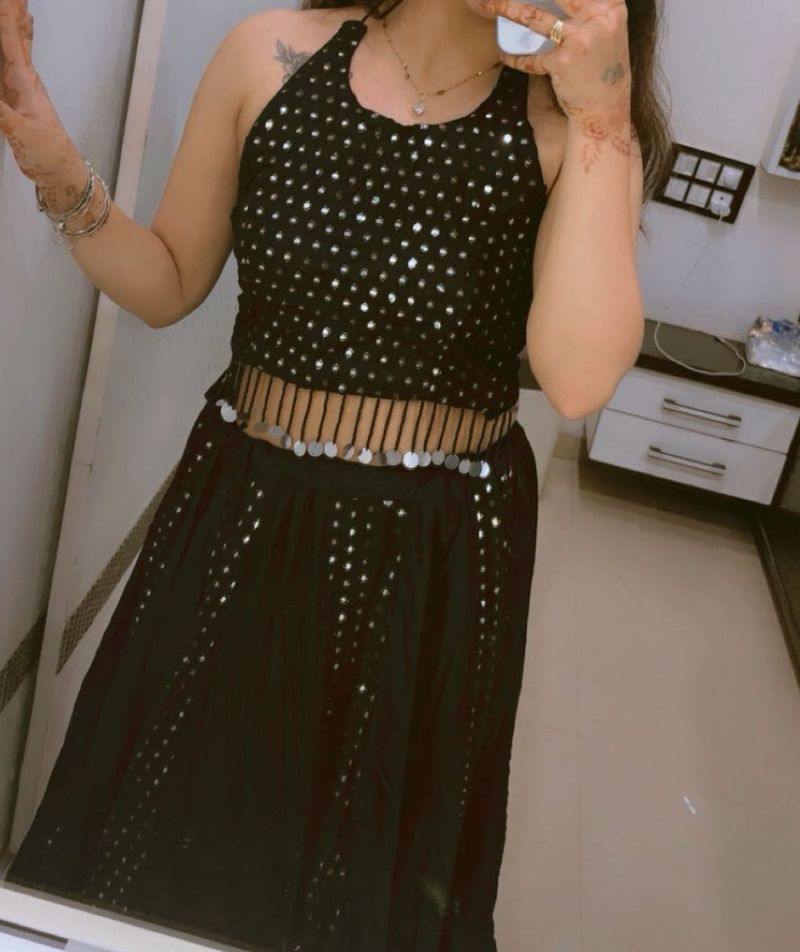 Sparkling Black mirror Lehenga Set