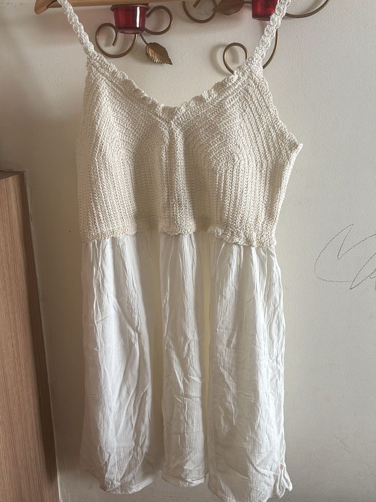 Boho Crochet &amp; White Cotton Dress