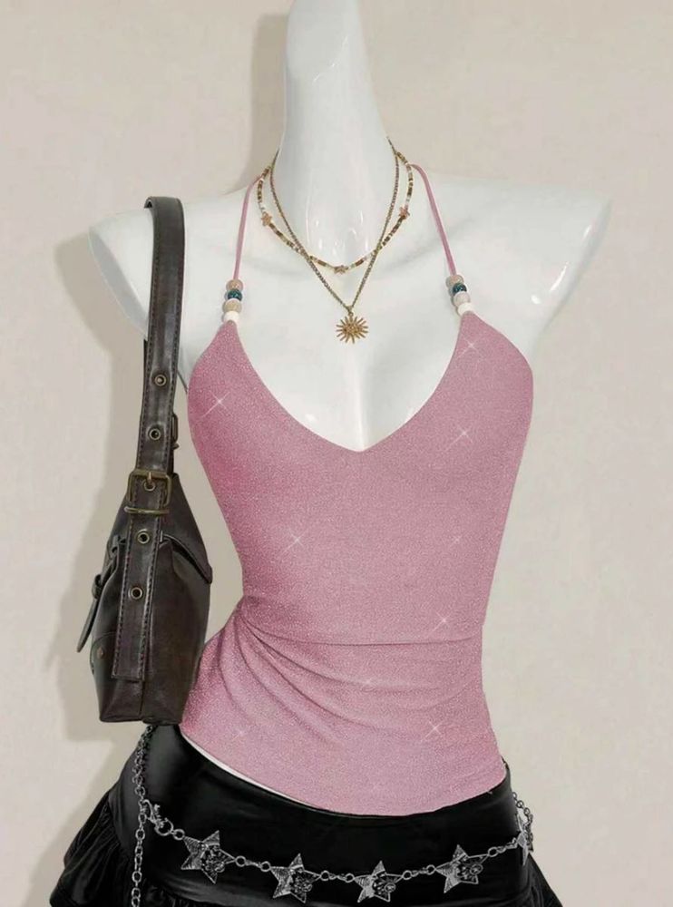 Sparkly Pink Halter Neck Top