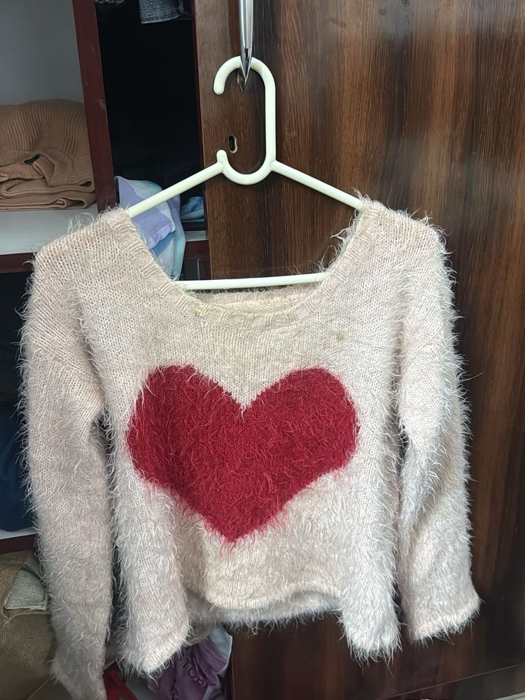 Heart Fuzzy Knit Sweater