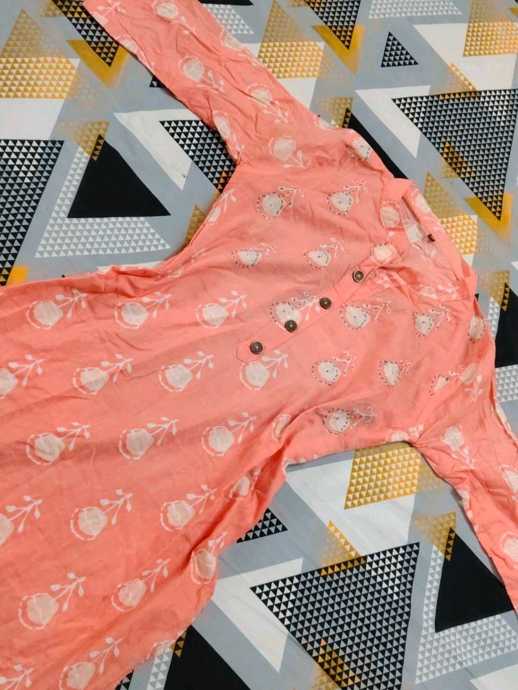 Peach Printed Kurta