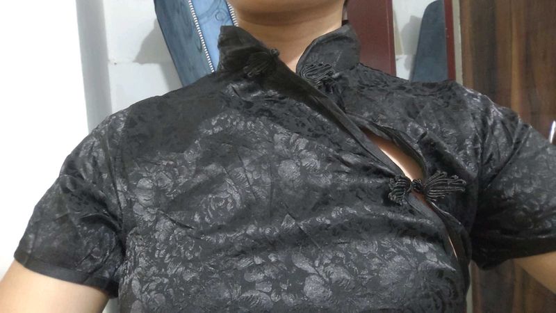 Elegant Black Brocade Cheongsam Top dress