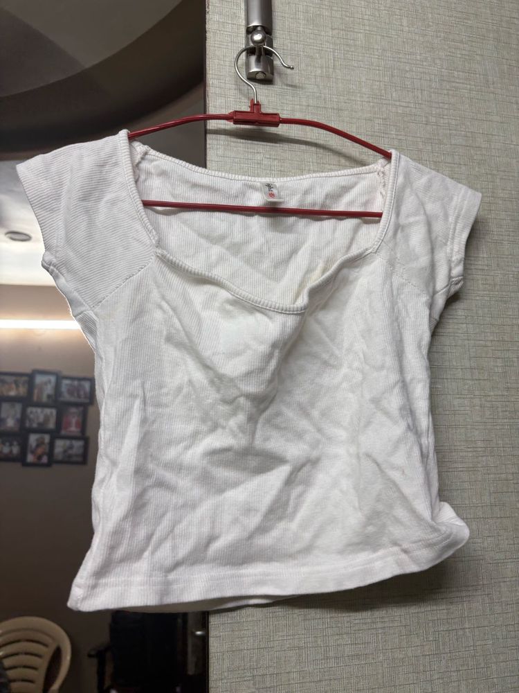 White Square Neck Cropped Top