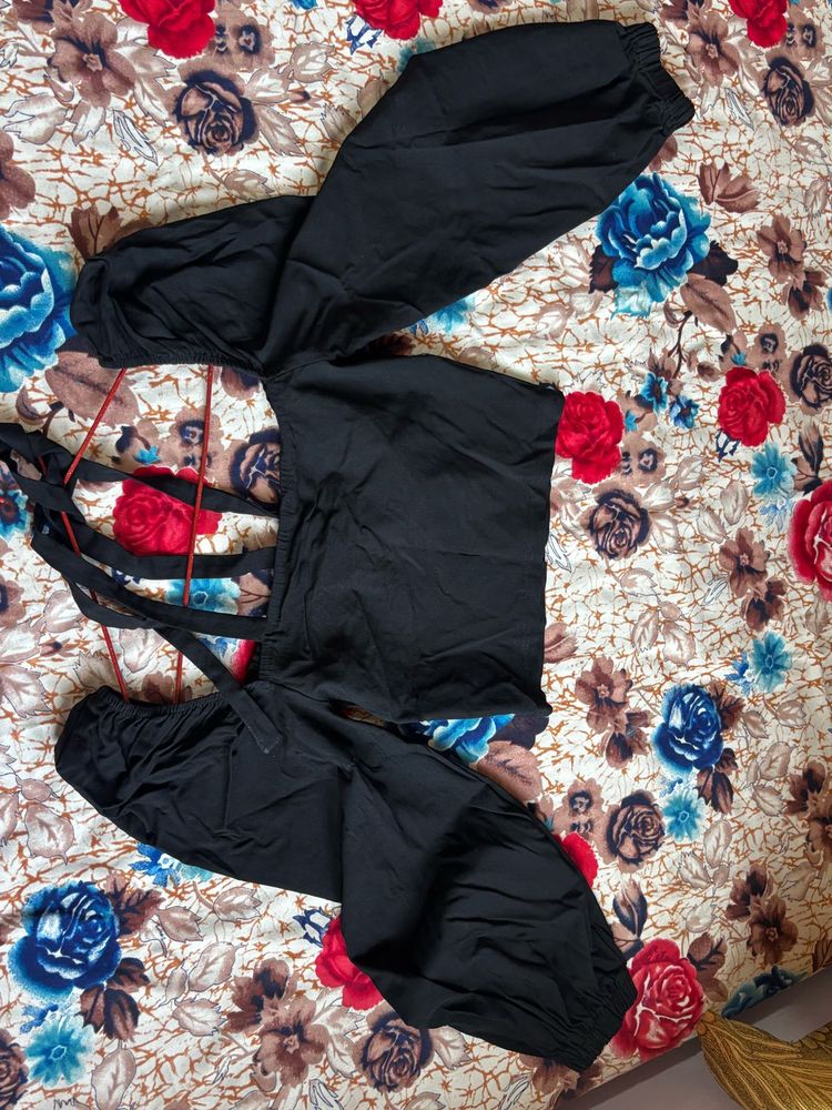 Black Palazzo Pants with Straps