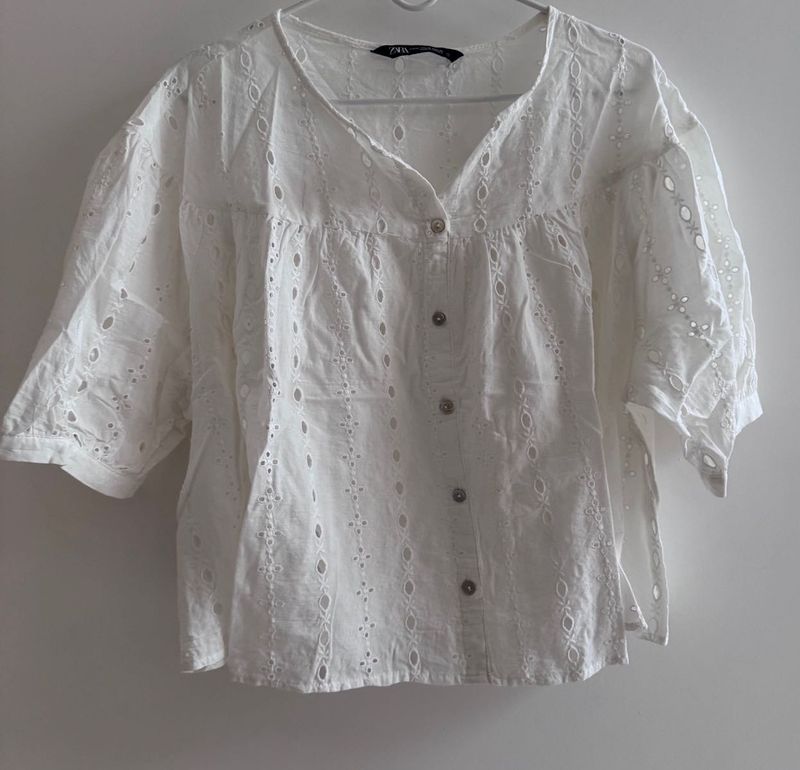 Zara - White Eyelet Top