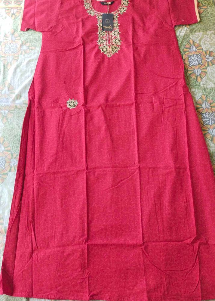 Beautiful Red Embroidered Kurta