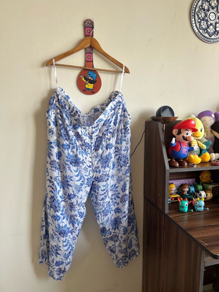Blue Floral Print Palazzo Pants