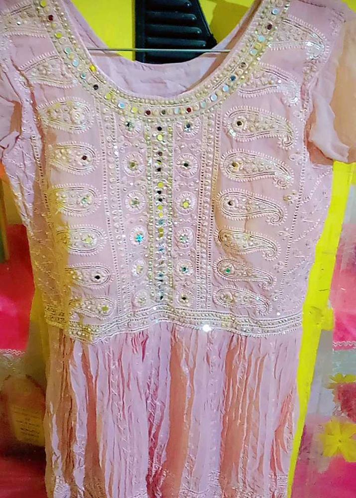 Pink Embellished Sharara Dress