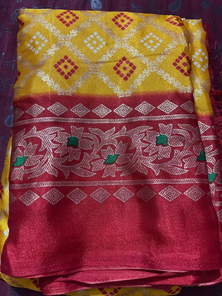 Vibrant Yellow &amp; Red Saree