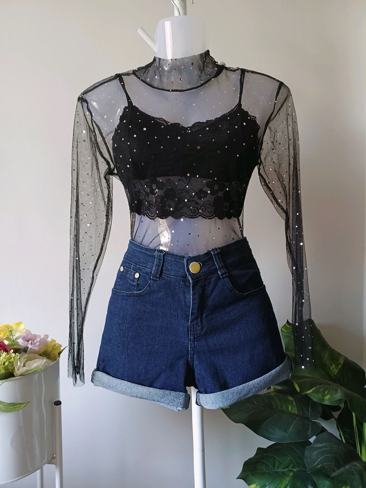 Glitter Grunge Mesh Top
