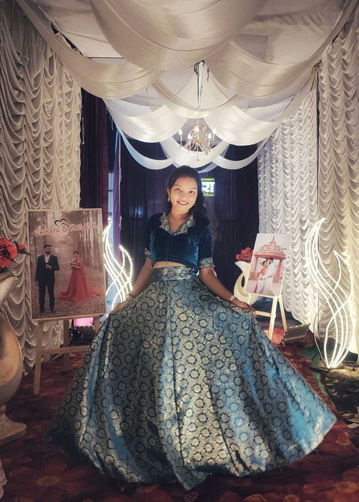 Teal Blue Brocade Lehenga Set