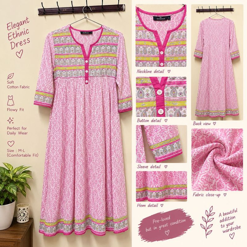 Pink Cotton Ethnic Dress