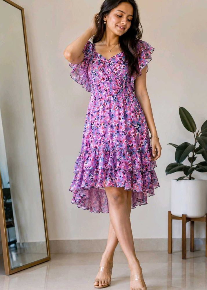Pink Floral Ruffle Dress