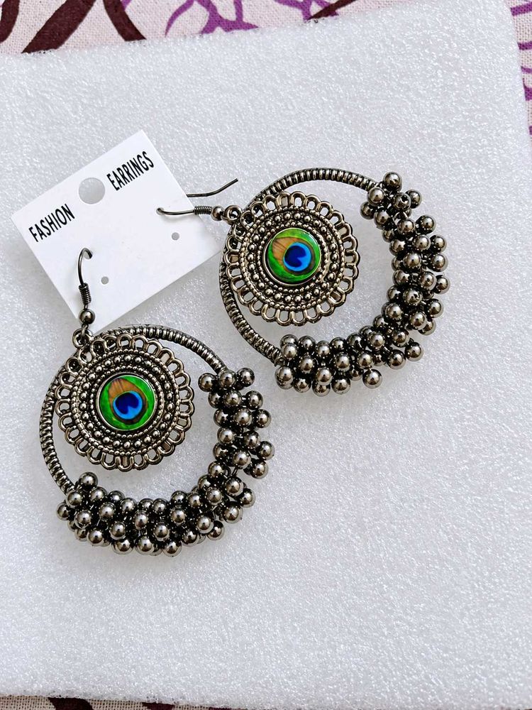 Bohemian Peacock Feather Hoop Earrings