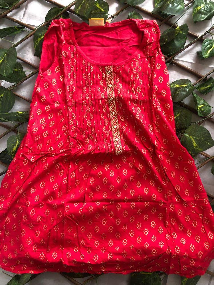Red Kurta with Gold Print