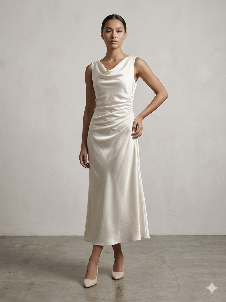 Elegant Satin Cowl Neck Dress