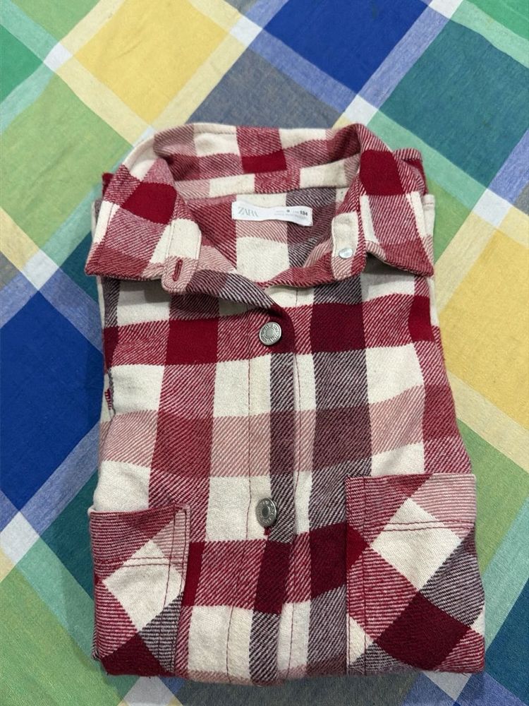 Zara Red &amp; White Plaid Flannel Shirt
