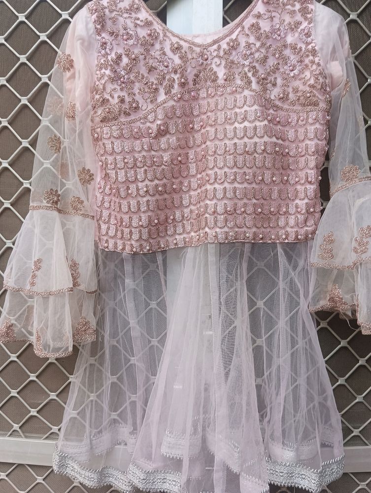 Baby Pink Peplum Top, Lahanga And Dupatta .