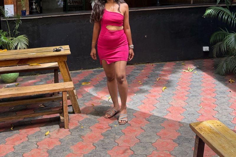 Hot Pink One-Shoulder Cut-Out Dress