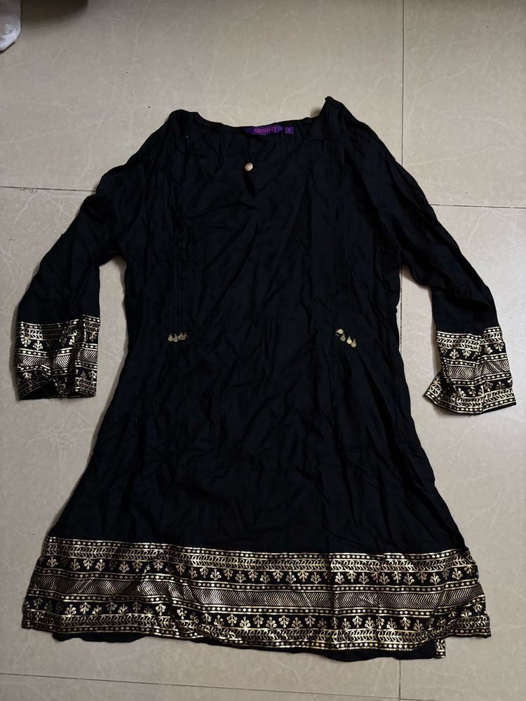 Elegant Black Kurta with Gold Border