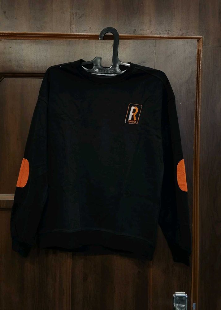 Black Crew Neck Sweatshirt with Orange Accents