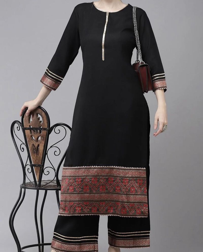Elegant Black Kurta Set with Trouser