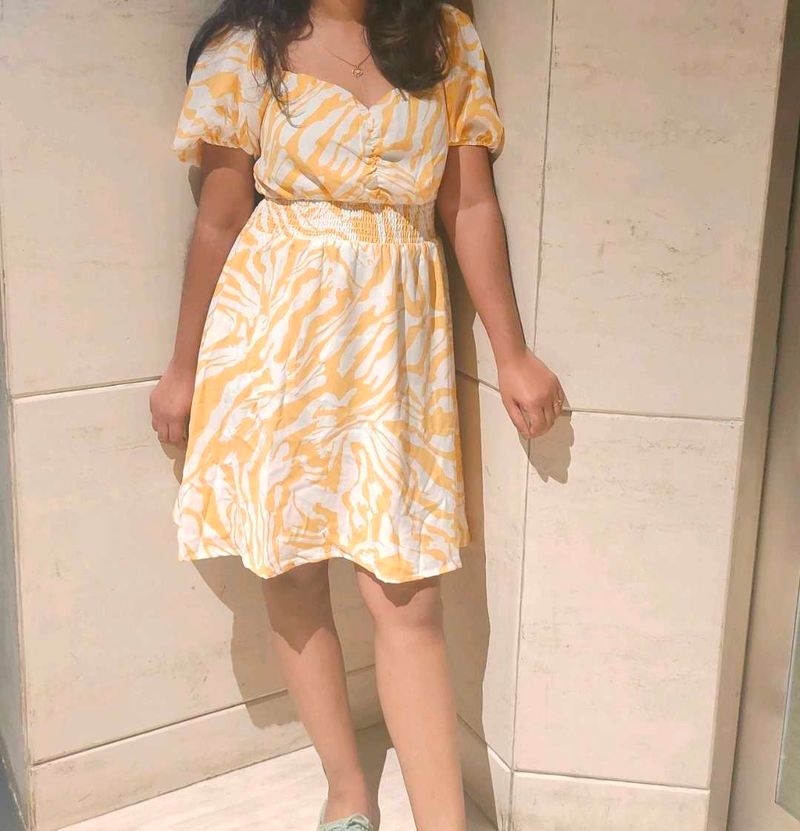 Yellow Print Mini Dress