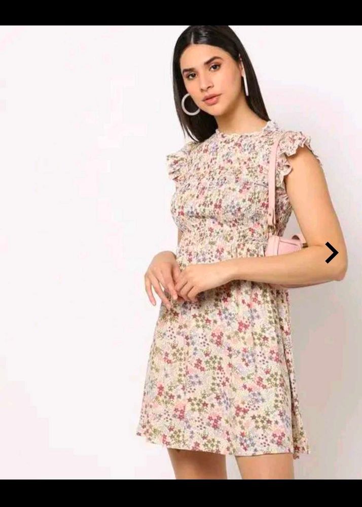 Floral Print Mini Dress with Ruffle Sleeves
