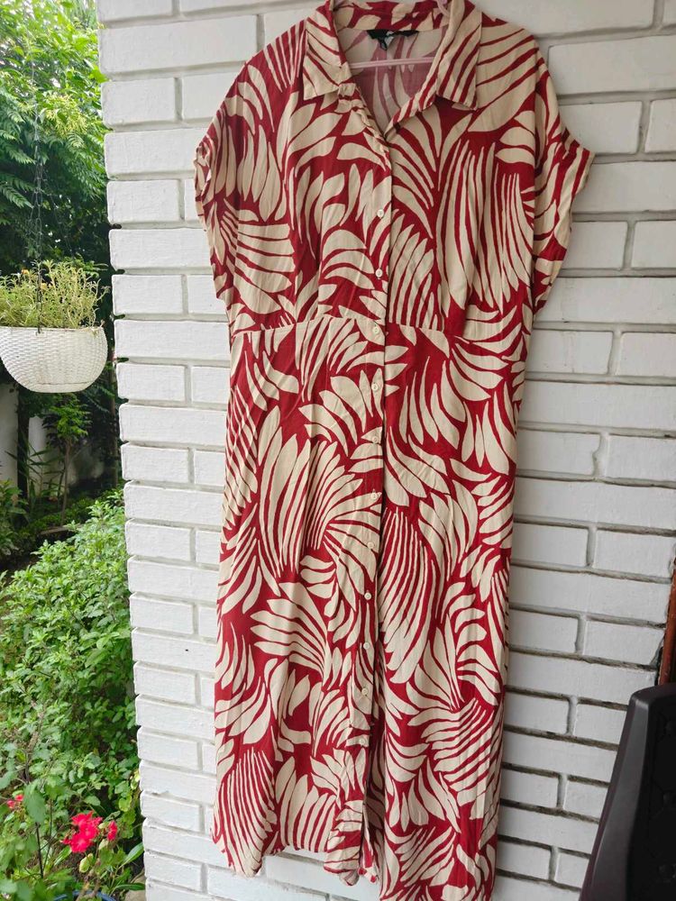 Stylish Leaf Print Midi Dress
