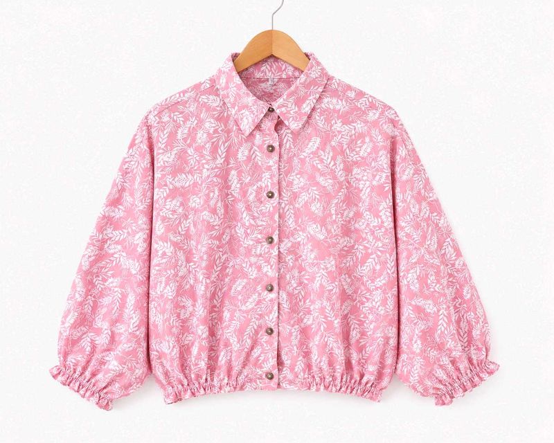 Pink Floral Print Button-Up crop top
