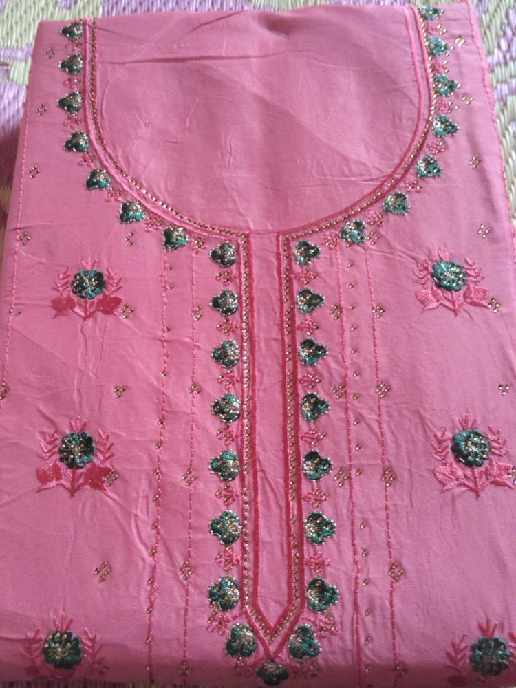 Embroidered Pink Kurta Fabric