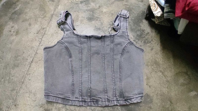 Grey Denim Corset Style Top