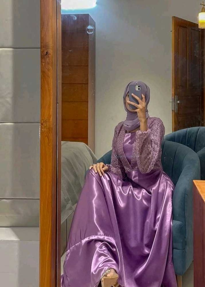 Beautiful Purple Satin Gown with Sequin Jacket